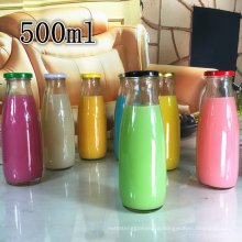 500ml round shape milk bottle/clear glass juice bottle with metal crew lid.